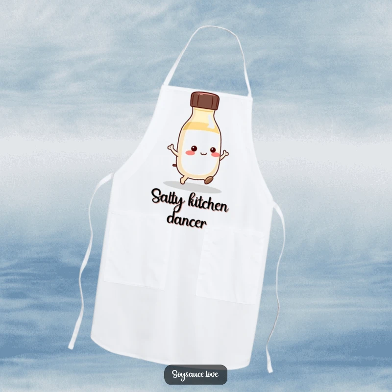 Funny Kawaii Soy Sauce Apron: A cute soy sauce bottle hops playfully, adding a fun and functional touch to kitchen wear.