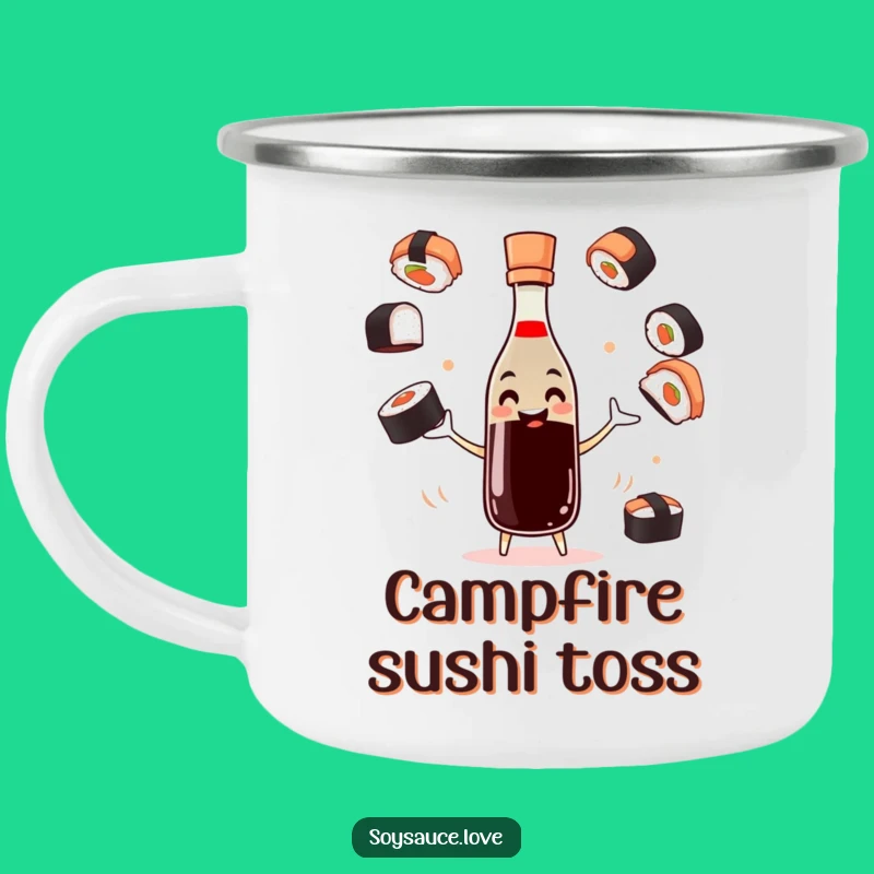 Funny Juggling Soy Sauce Camping Mug - Outdoor Sushi Skill, Adventure Gift