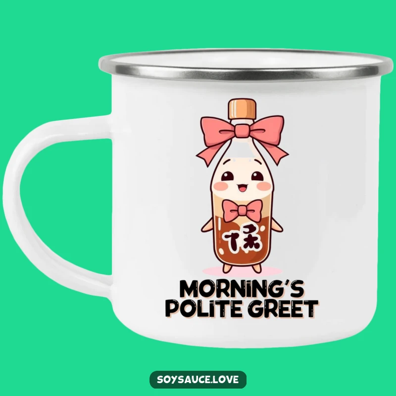 Funny Bowing Soy Sauce Bottle Camping Mug: Polite Adventures!