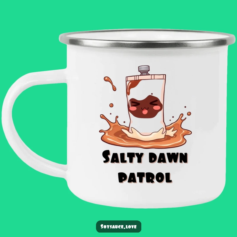 Funny Soy Sauce Sachet Camping Mug - Playful Splash Outdoor Gift