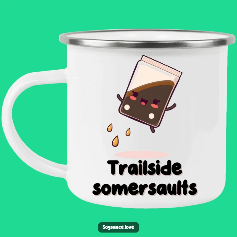 Funny Kawaii Soy Sauce Cartwheel Camping Mug, Adventure with a Side of Humor