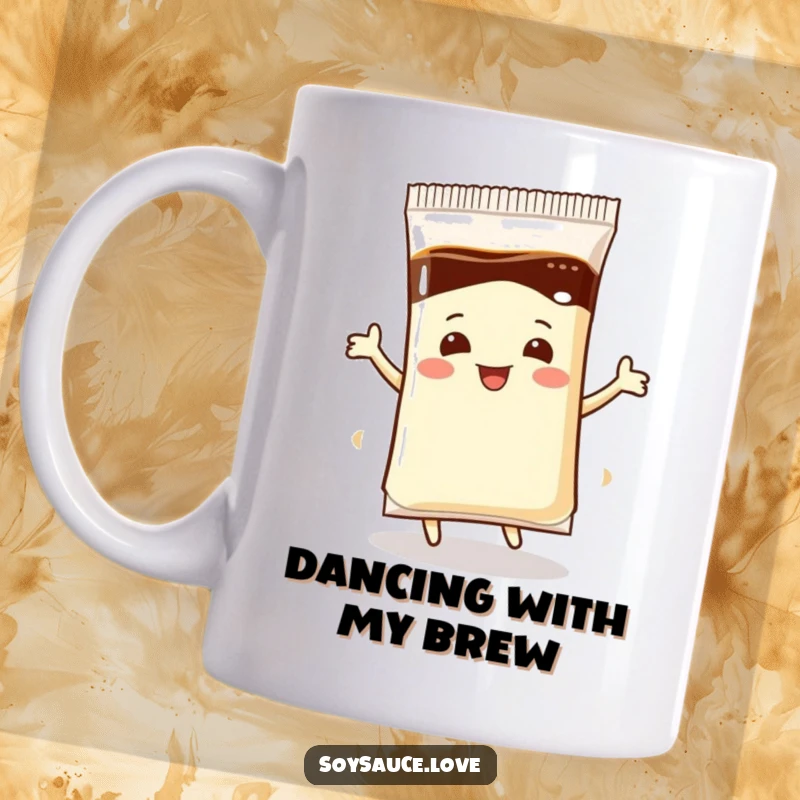 Funny Mug: A cheerful soy sauce packet joyfully performs a bouncy dance, bringing a smile to your face.