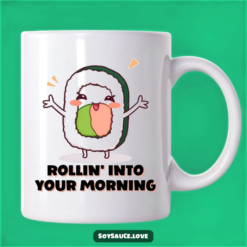 Kawaii Sushi Roll Dance Funny Mug - Winking Sushi, Perfect Gift