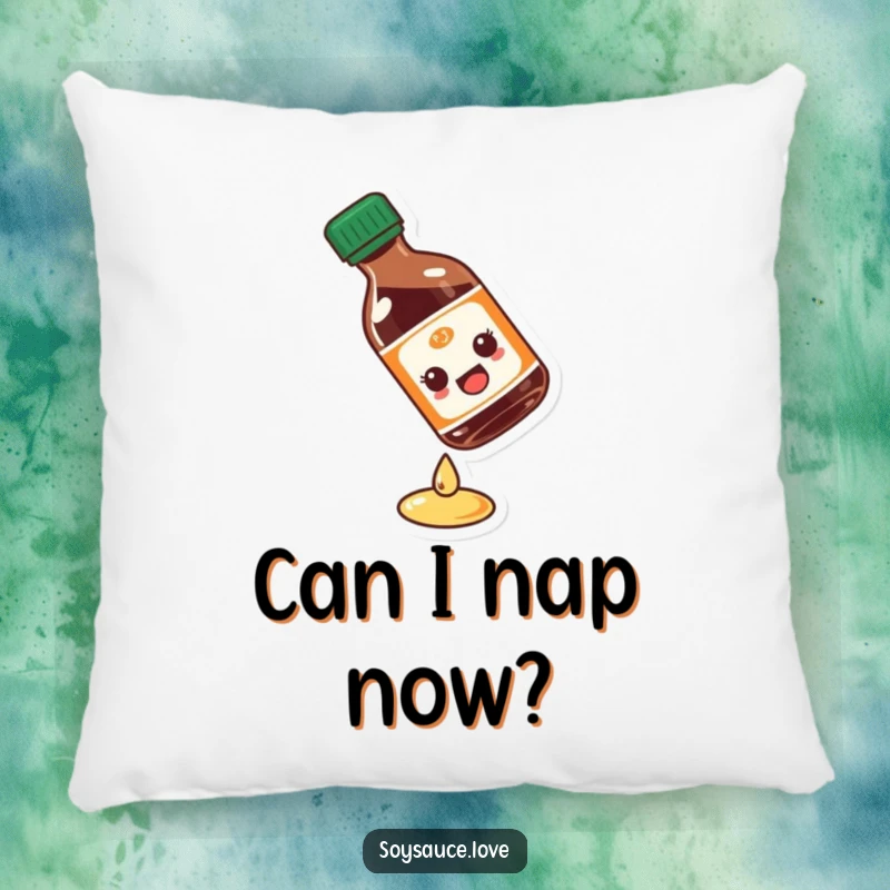 Funny soy sauce bottle pillow showing a character comically slipping, providing comfort and a humorous accent for any room.
