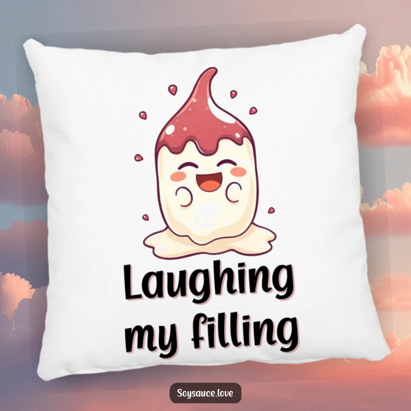 Funny Kawaii Soy Sauce Pillow: A cute soy sauce splat character laughs heartily, offering plush comfort and a cheerful aesthetic.