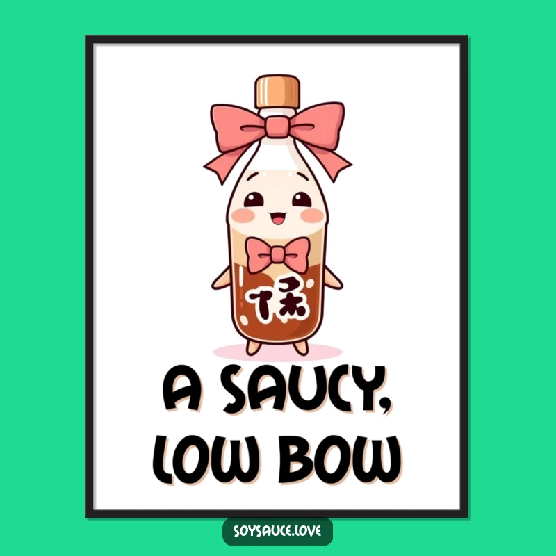 Funny Bowing Soy Sauce Bottle Digital Art: Polite Humor for Your Space!