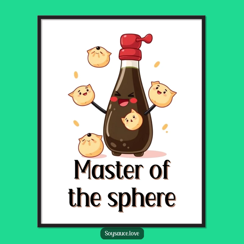 Funny Food Art Print - Juggling Soy Sauce Bottle Wall Decor Gift