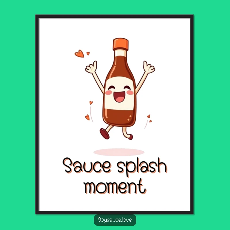 Funny Soy Sauce Jump Poster: Joyful Condiment Art for Kitchen Decor