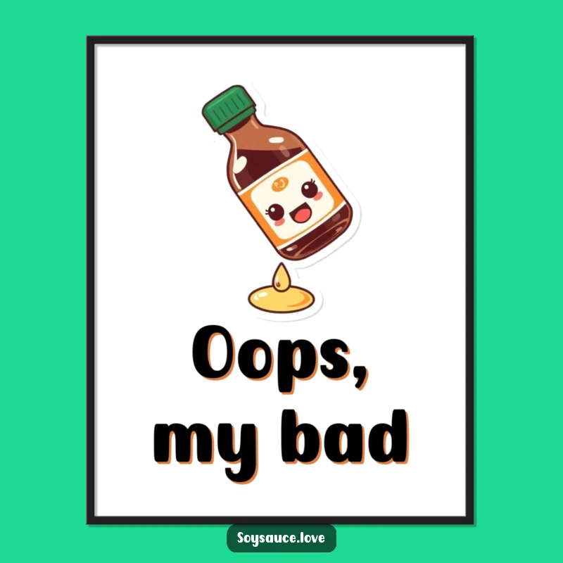 Funny Slipping Soy Sauce Bottle Poster - Comical Wall Art Gift