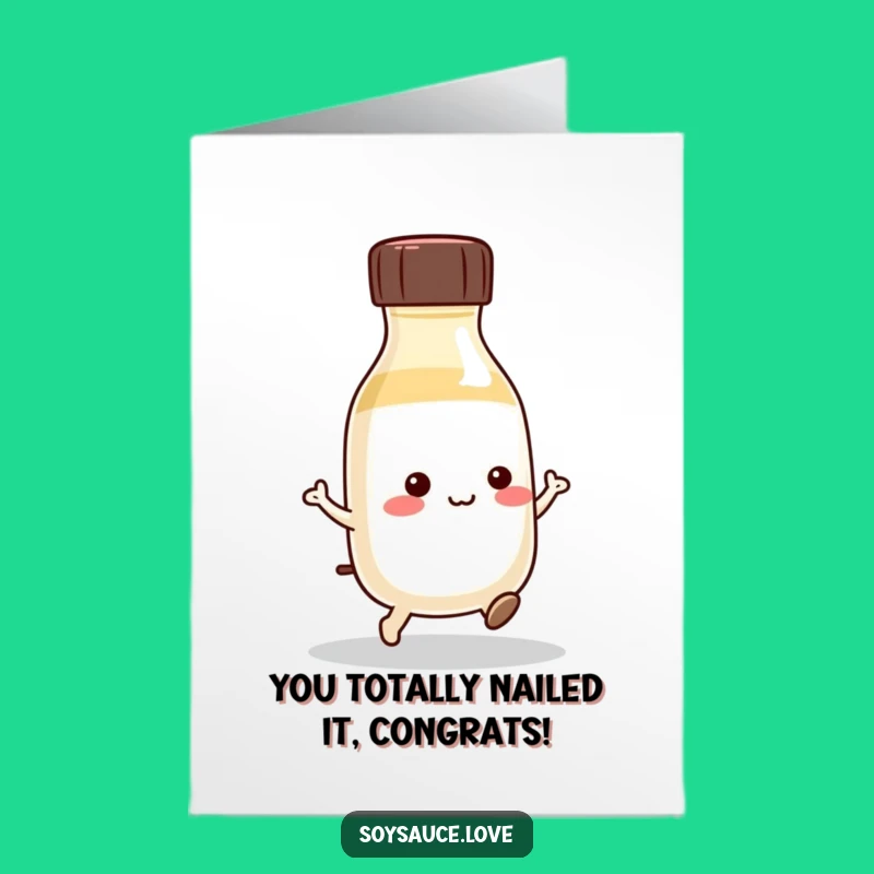 Free Printable Congrats Card: Kawaii Soy Sauce Bottle's Victory Hop, Funny Gift