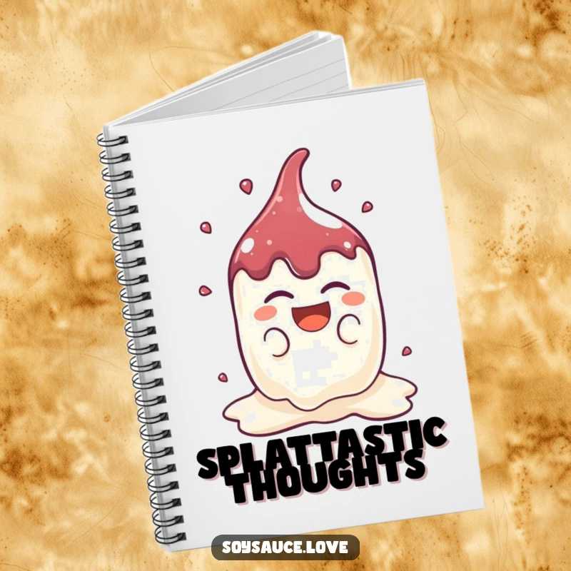 Funny Kawaii Soy Sauce Notebook: A cute soy sauce splat character laughs heartily, perfect for jotting down funny ideas and notes.