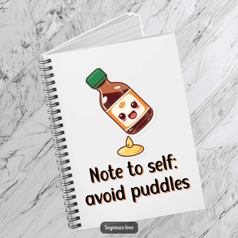 Funny soy sauce bottle notebook showing a comical slip, perfect for jotting down ideas with a humorous and lighthearted touch.