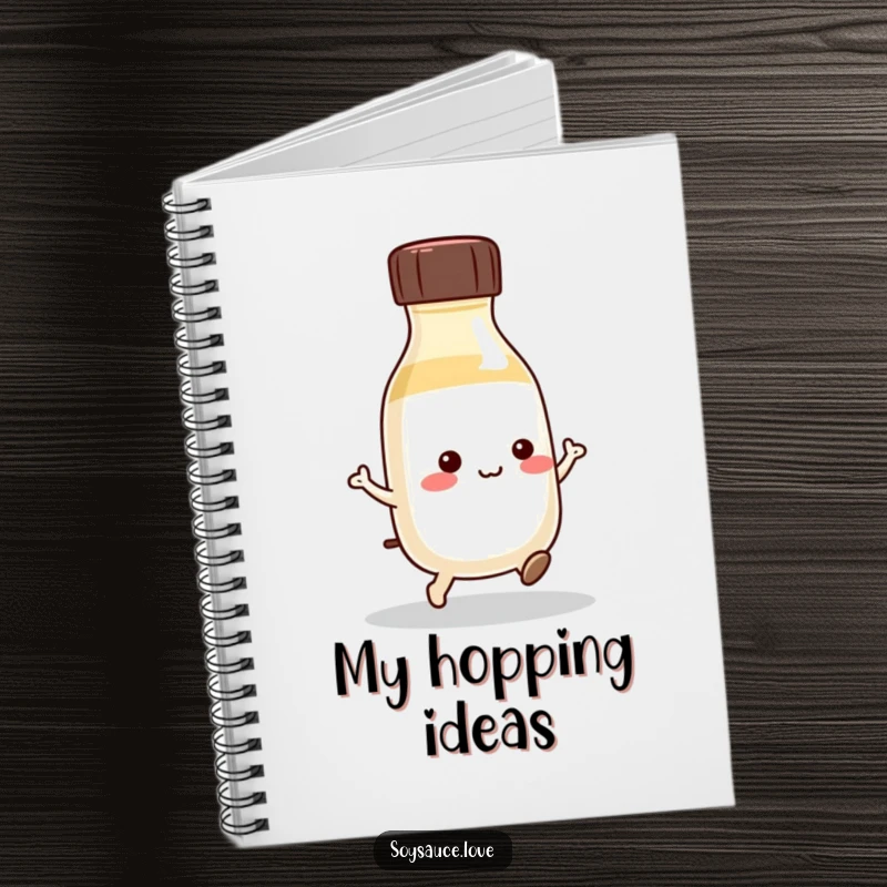 Funny Kawaii Soy Sauce Notebook: A cute soy sauce bottle hops with excitement, perfect for jotting down energetic ideas and notes.