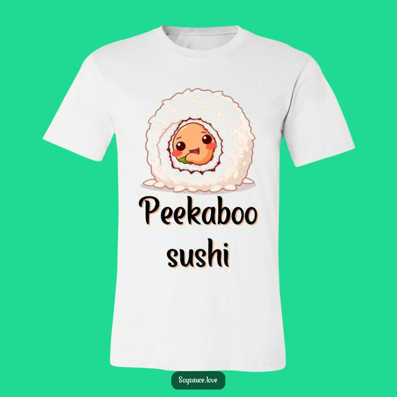 Funny Sushi Roll T-Shirt - Mischievous Peek, Rice Hiding Tee, Ideal Funny Gift
