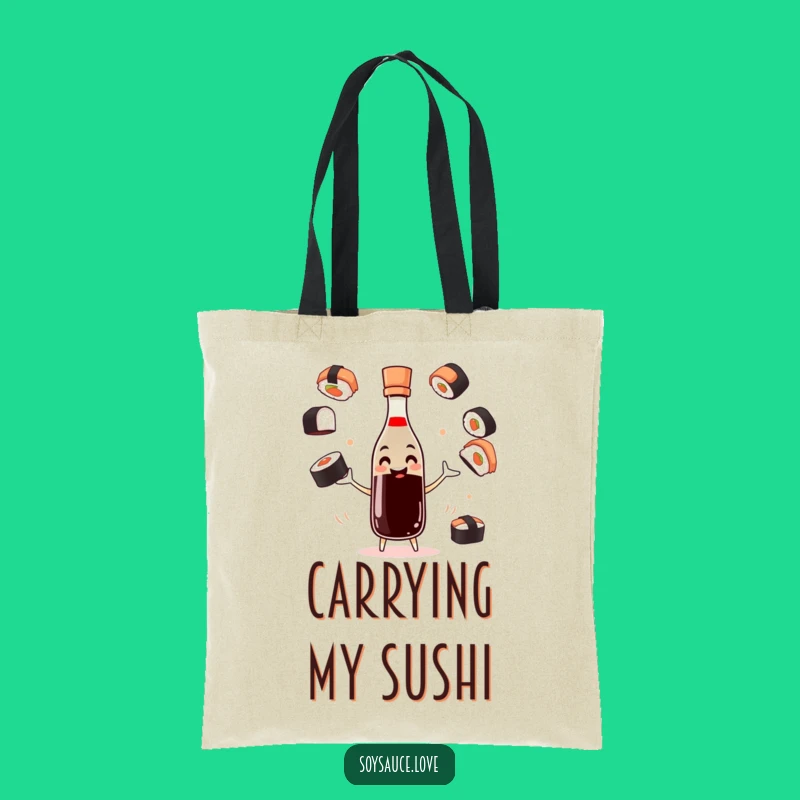 Funny Juggling Soy Sauce Tote Bag - Sushi Style, Whimsical Foodie Gift