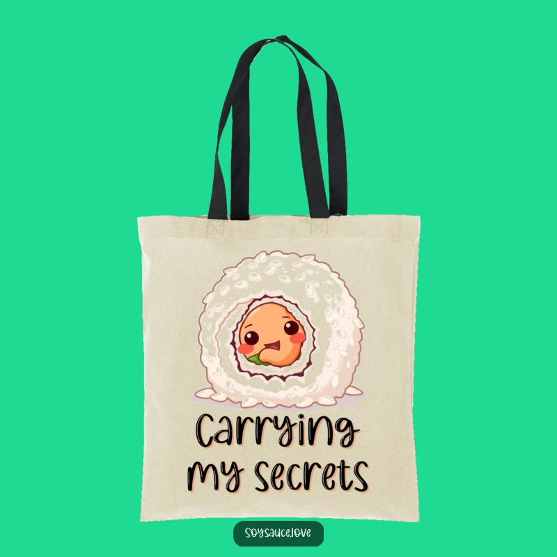 Funny Sushi Roll Tote Bag - Cute Mischief, Rice Pocket Design, Great Funny Gift
